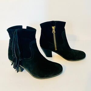 SAM EDELMAN black suede fringe ankle boots size 6